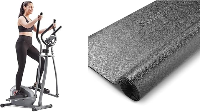 Sunny Health & Fitness Essentials Series Smart Elliptical Trainer with Exclusive SunnyFit® App Enhanced Bluetooth Connectivity SF-E322002 + Home Gym Foam Floor Protector Mat
