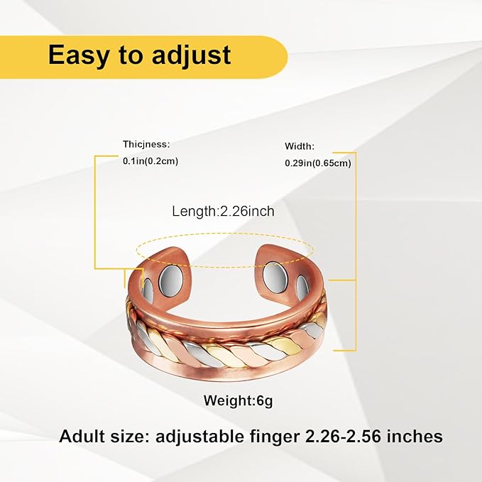 Copper Rings for Women, Pure Copper Set Three -Color Gold Woven Magnetic Ring, Copper Jewelry Present (0208 2Pcs)