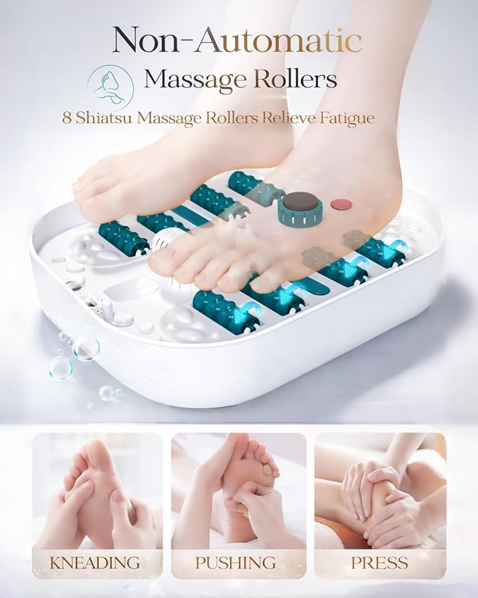 Foot Spa Bath Massager with Heat, Bubble Jets, Red Light & Timer, Pedicure Foot Spa with 95-118℉ Temperature Control, 8 Shiatsu Rollers, Pumice Stone, Gift for Women,Men,Dad