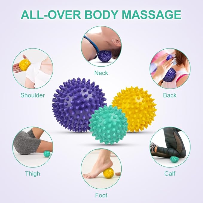 URAQT Spiky Massage Ball, 3 Pack Hard Spiky Massage Ball Roller Set, Professional Physical Therapy Massage Balls for Myofascial Release, Trigger Point Deep Tissue Massage, Plantar Fasciitis Recovery