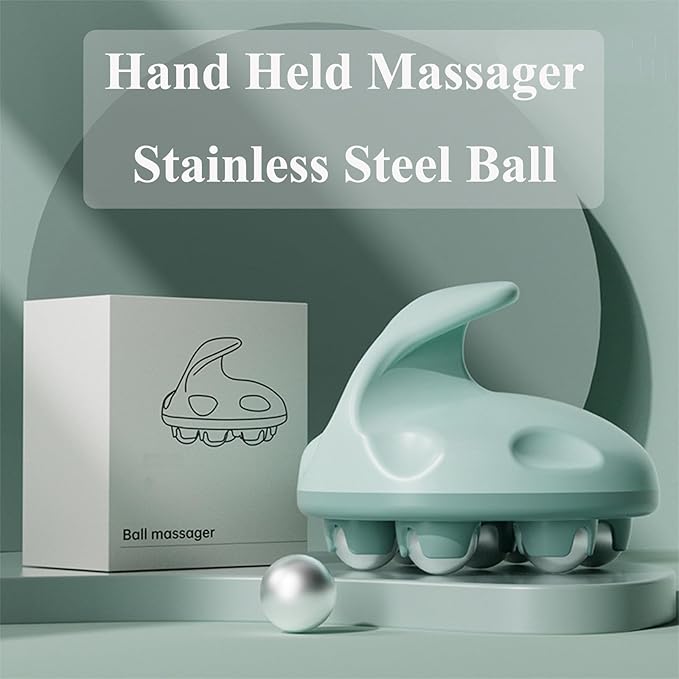 WMM 2 Pcs Hand Held Massager, Full Body Massage Tool with Roller Ball Massager Manual 360-degree-roller for Muscle Back Neck Joint Foot Shoulder Leg Pain Relief with Portable Design (Green&Pink)