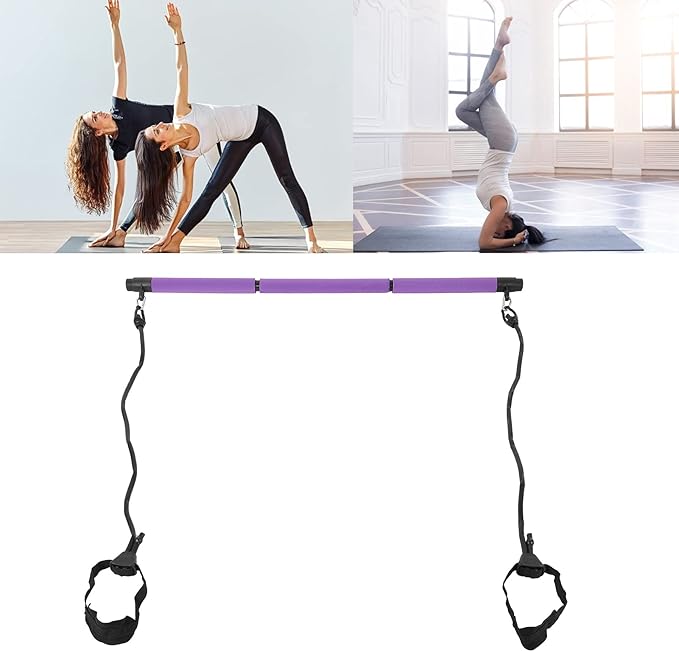 3 Sections Adjustable Pilates Bar, Portable Pilates Workout Stick Body Building Puller with Foam Grip, Detachable Resistance Rod for Home Gym Yoga Fitness