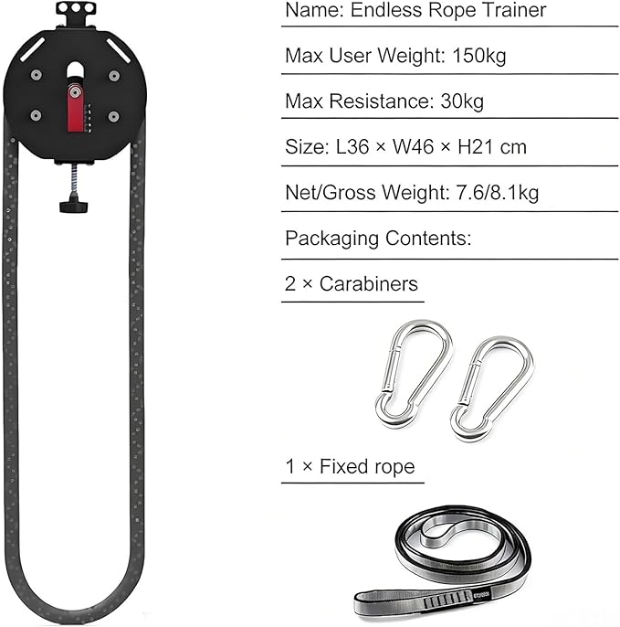 Endless Rope Trainer | Adjustable Resistance Trainer Machine | Suspension Endless Rope Pulley System| Closed-Loop Nylon Rope | Home Gym Infinity Rope for Interval Resistance Training Red