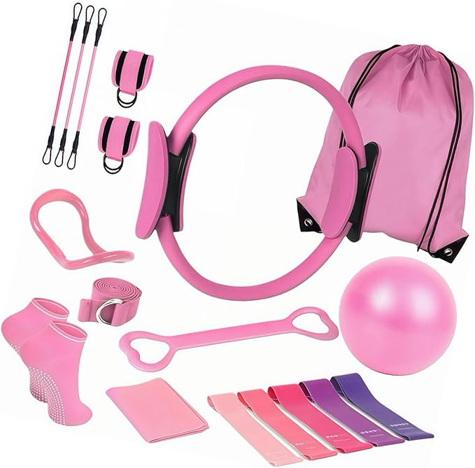 Women's Fitness Exercise Set Pilates Ball Rings and Band with Nonslip for Home Exercise and Flexibility Pilates Rings and Ball Set for Flexibility