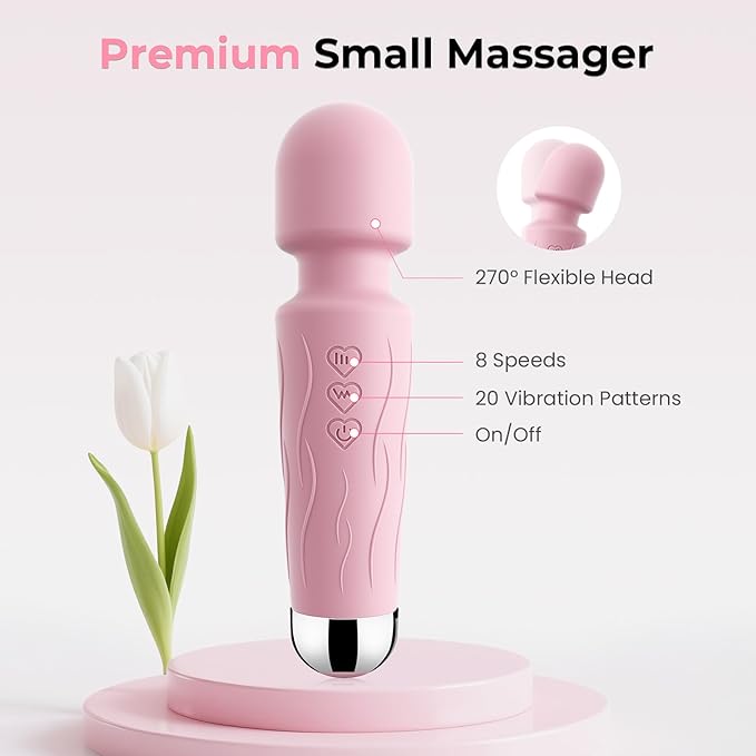 Handheld Personal Small Massager with APP–Waterproof, USB Rechargeable, 20 Vibration Patterns, 8 Speeds,Pink