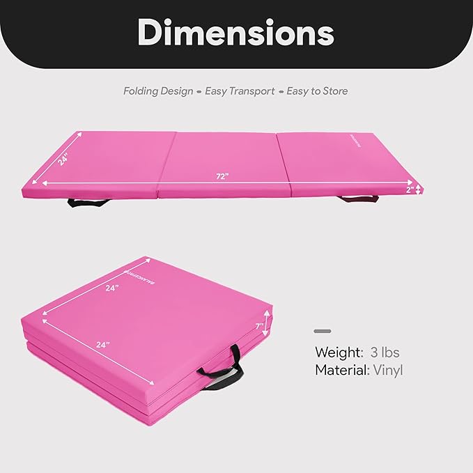 BalanceFrom 6x2 Feet 3-Panel Folding Gymnastics Mat – 2-Inch Thick Pad with Vinyl Surface and Carrying Handles for Tumbling, Yoga, Pilates, Home Workouts, and Martial Arts