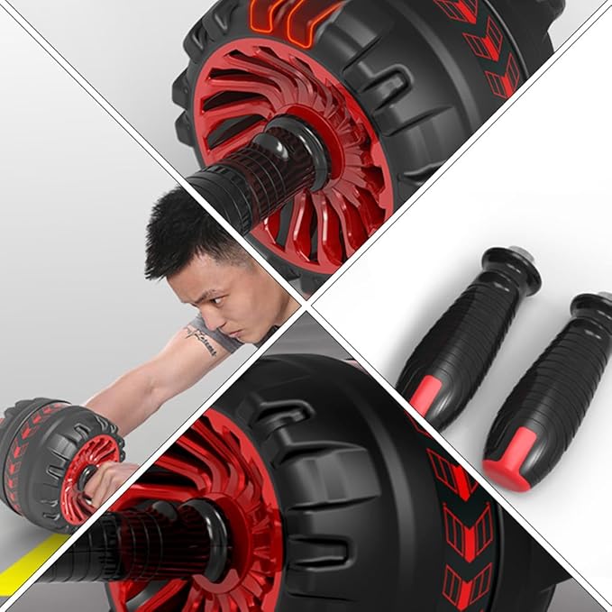 Ab Roller Wheel for Abdominal Exercise with Automatic Silent Rebound, Fitness Exercise Roller with Knee Pad, Home Gym Core Workout Equipment in Dark Red