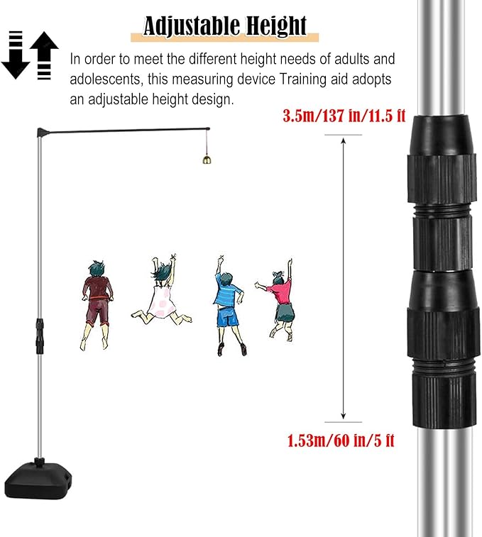 Kids Vertical Jump Trainer Equipment Holder, 5-12ft Adjustable High Jump Tester Measurement Tool Floor Stand, School Club Jumping Pole/Vertical Aid with Water Filled Base