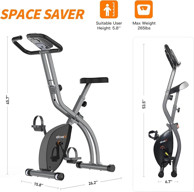ATIVAFIT Exercise Bike Foldable Fitness Bike Magnetic Foldable Indoor Cycling Bike 3-In-1 Foldable Exercise Bike for Home Use with Resistance Bands Home Workout Exercise Equipment