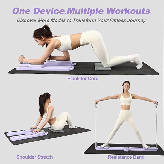 Upgraded Split Pilates Reformer Board - Foldable Pilates Board with Resistance Bands & Handrail, Multifunctional Rebound Abdominal Board Ab Trainer, Pilates Machine Full Body Workout at Home