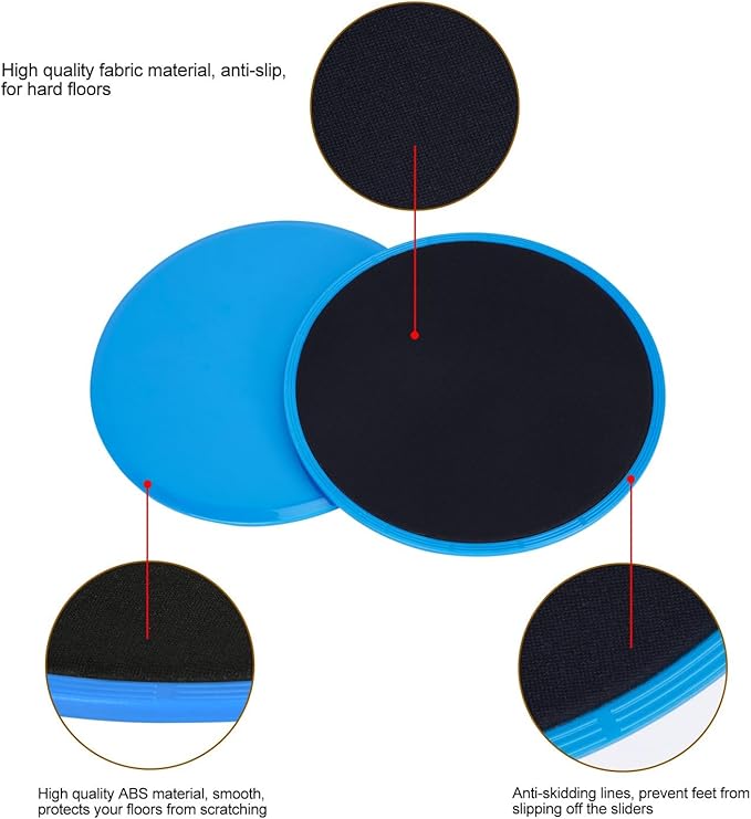 Gliding Discs Core Sliders Exercise Sliders 4 Pack Dual Slider for Carpet Hard Floors Core Fitness Ultimate Core Training Gym and Full Body Workout’s at Home or Travel Black and Blue