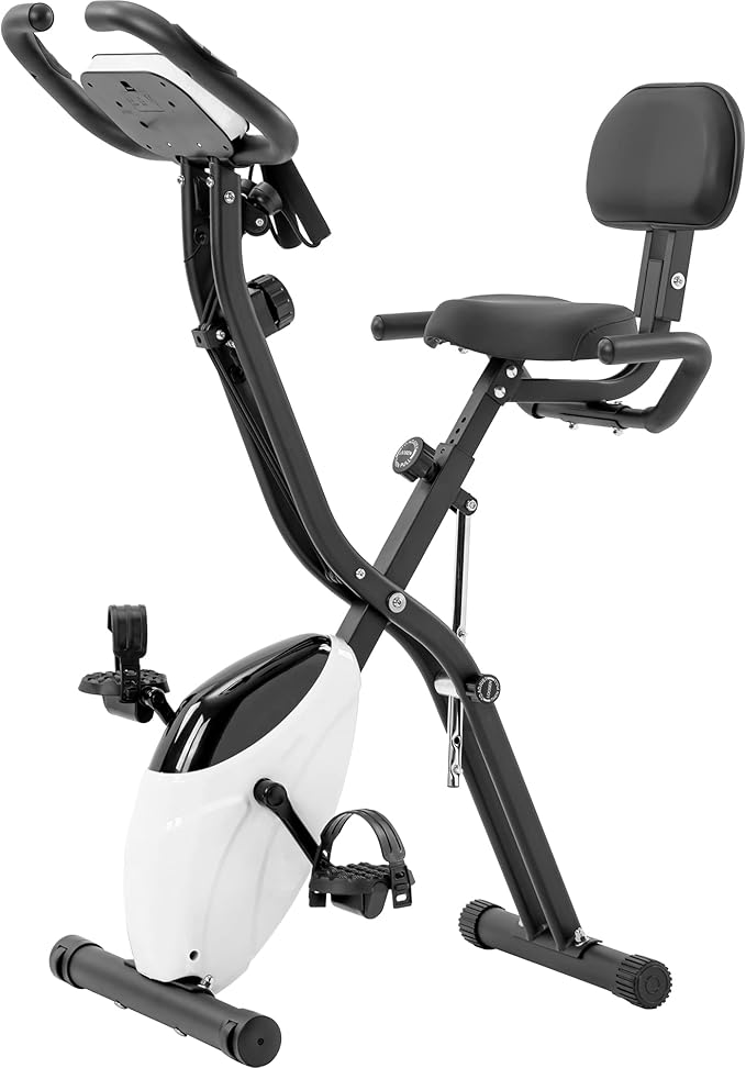 Merax Exercise Bike Folding Exercise Bike Indoor Upright Recumbent Fitness Cycling Bike Magnetic X-Bike with 16-Level Adjustable Resistance for Home Workout 350LB Weight Capacity