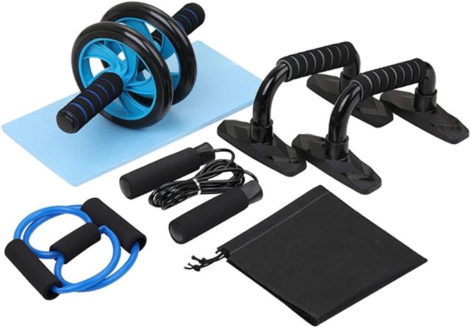 BESPORTBLE 1set Fitness Equipment Set for Includes Ab Roller Jump Rope Push-up Bars Resistance Band Knee Pads Storage Bag Exercise Tools for Levels