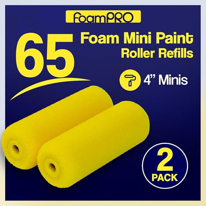 FoamPRO 65 Mini Trimmer Refill - 4-Inch Paint Rollers for Precision Painting- with 3/8 in Nap - Pack of 2, Yellow