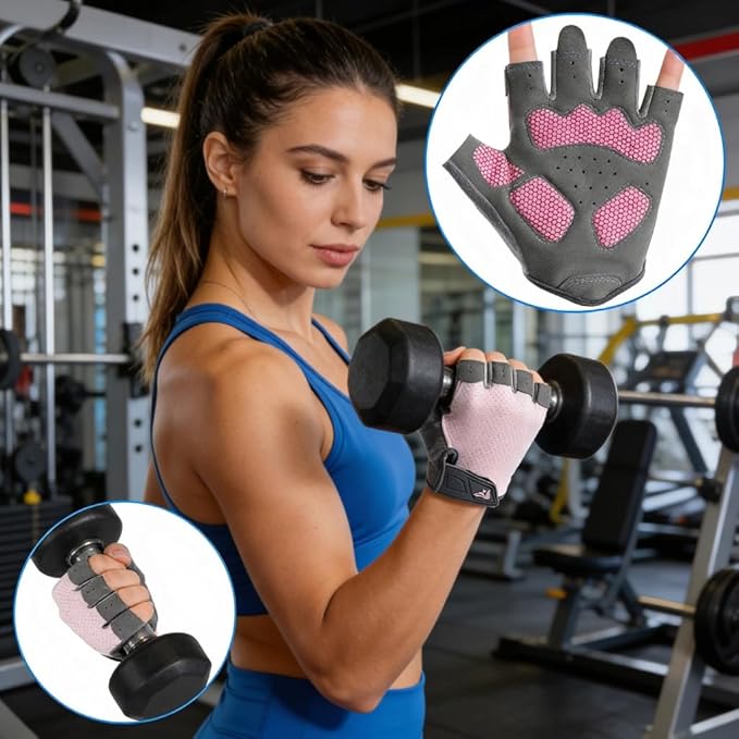 Women's Workout-Cycling-Fingerless-Gloves with Anti-Slip Palm - Breathable Grip Weightlifting Gym Sport Gloves