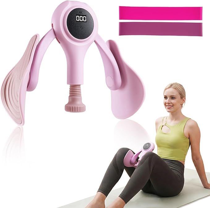 CYFIE Thigh Trainer with LED Counter, Inner Thigh Exerciser & Pelvic Floor Trainer with 2 Resistance Bands, Adjustable Kegel Exerciser for Women, Hip & Glute Workout Equipment for Home Gym