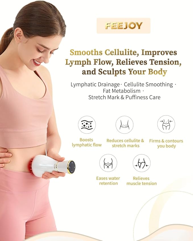 Lymphatic Drainage Massager, Body Sculpting Machine, Cellulite Massage Tool, Fascia Blaster, Helps Reduce Stretch Marks with Microcurrent, Light, Heat & Vibration, for Legs, Arms & Belly, White