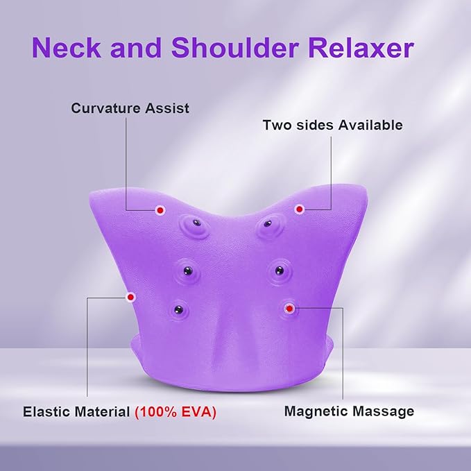 Neck Stretcher with Magnetic Therapy Acupressure for Pain Relief, Neck and Shoulder Relaxer, Chiropractic Pillow, Restore Neck Curve (Purple)
