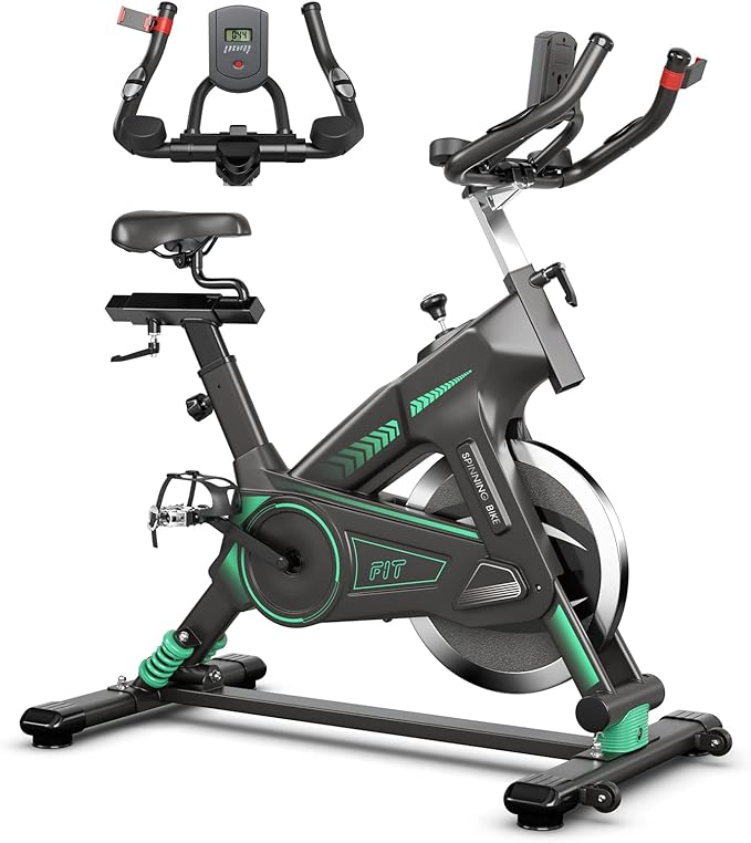 Goplus Indoor Cycling Bike, Stationary Exercise Bike Workout Bike with Device Holders, LCD Monitor, Adjustable Resistance & Seat & Handle, Simulated Swing Design, Suitable for Gym Home Cardio Training