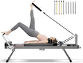 Pilates Reformer Machine, Foldable Pilates Reformer Machine Equipment for Home and Gym, with Dual Resistance, Springs and 5 Cords, Up to 330 lbs