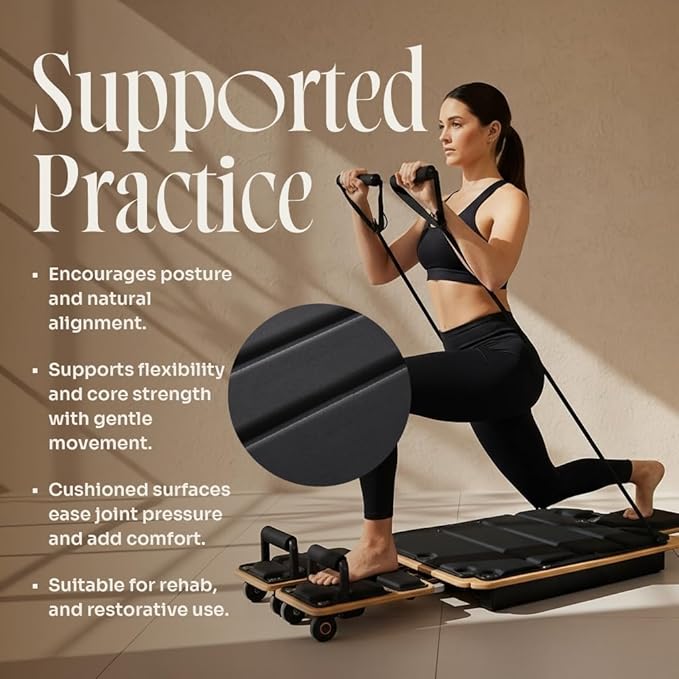 Myga Wooden Pilates Reformer,Home Pilates Machine with Adjustable Resistance and Padded Handles,Compact Durable Reformer for Core Strength, Full Body Workout,Toning and Flexibility