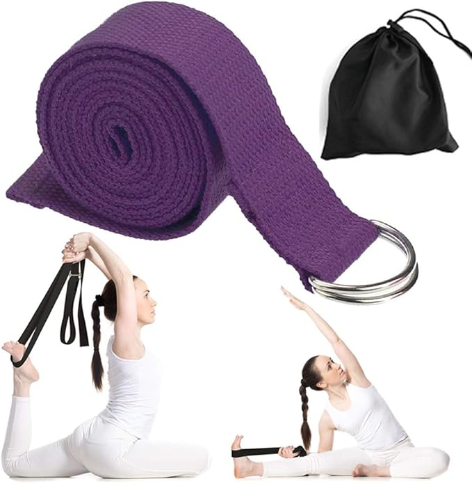 Cotton Exercise Yoga stretch Strap - Sturdy Flexibility Tensile Belt Adjustable Metal D-Ring Buckle, Hold Poses for Daily Stretching, Pilates, General Fitness, and Physical Therapy