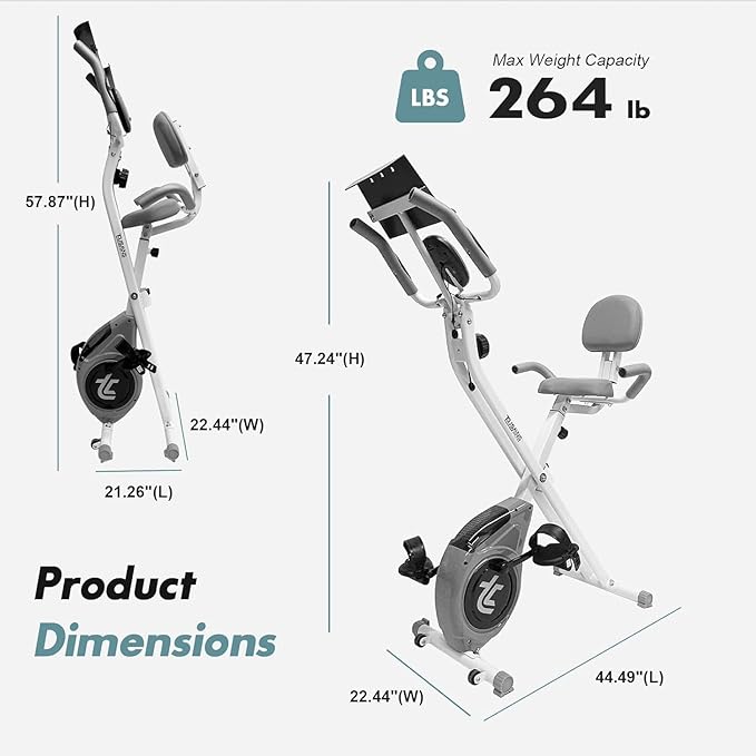 TOUSAINS Folding Exercise Bike - 8-Level Magnetic Stationary Bike with Pulse Rate, Large Tablet Holder & X-Bike Design, Compact Indoor Workout Bike for Home Gym, Seniors & Knee Recovery, 265lbs Weight Capacity