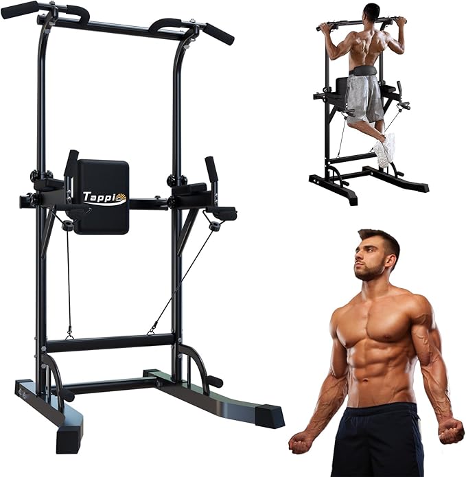 Power Tower Pull Up Bar for Home Gym, Multi Functional Pull Up Bar Stand Dip Bar Station, Adjustable Height Workout Dip Station Strength Training Fitness Equipment