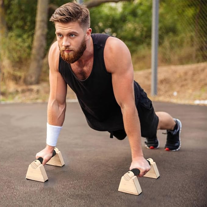 Wood Parallettes Bars for Home Workout, Push Up Bars & Dip Stands, Wooden Calisthenics Equipment Handstand Blocks for Strength Training, Rehabilitation & Gymnastics