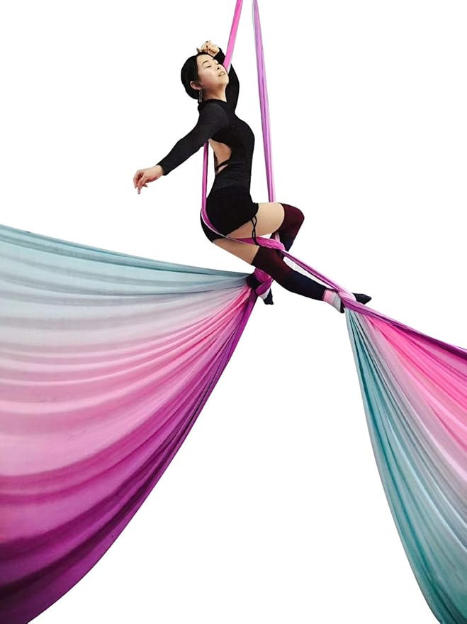 DASKING Aerial Silks Starter Kit - Durable 11Yards of Aerial Yoga Hammock with Hardware, Aerial Swing for Acrobatic Flying Yoga & All Levels (Aerial Rigging Point Up to 14ft)