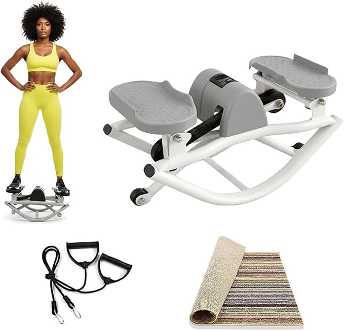 Rock Stepper Side to Side, Lateral Rocking Fitness Stepper Machine with Resistance Bands & Anti-Slip Mat, Low-Impact Mini Steppers for Exercise at Home, 300 LBS Capacity Full Body Cardio Workout