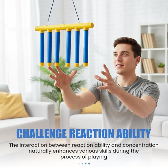 Reflective Drop Stick Challenge Game Set, 2026 Upgrade Hand Eye Coordination Training Catching Sticks Game Reaction Training, 3 Adjustable Speed Modes Catching Sticks Games