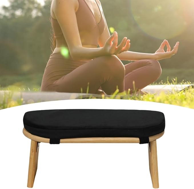 Meditation Bench Prayer Bench Removable Ergonomic Foldable Bamboo Kneeling Stool Stool for Office Bedroom Tea Ceremony(Black)