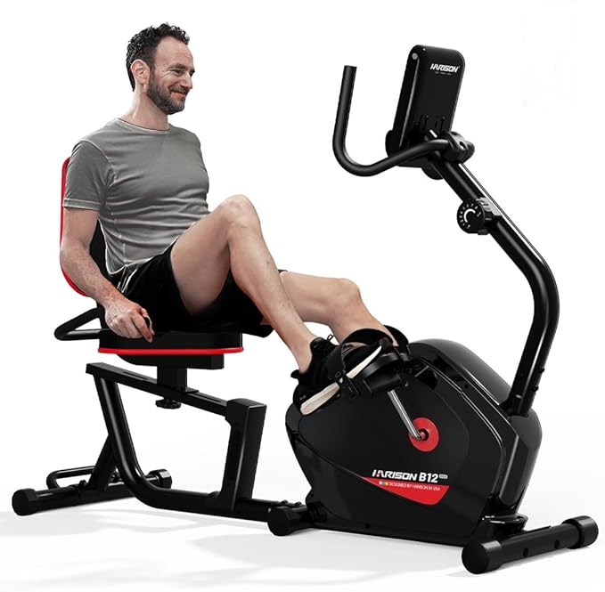 HARISON Recumbent Exercise Bike for Home, Quiet Recumbent Stationary Bikes for Adults & Seniors, Load Capacity of 400 pounds, Magnetic Recumbent Bike with LCD Monitor and Soft Adjustable Seats
