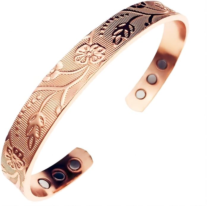 LORNREIN- Copper bracelet for women Ultra Strength Magnetic Bracelets, 99.99% Pure Copper Cuff Bangle with 3500 Gauss Neodymium Magnets, Adjustable, peach blossomCollection