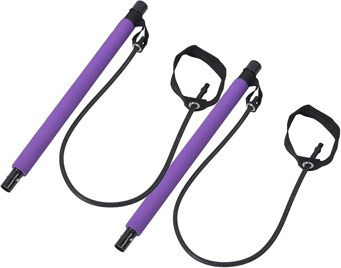Pilates Bar with Pulling Rope, 92cm Steel Pipe, EVA Foam Handle, Portable Fitness Equipment - Multifunction Exercise, Yoga and Pilates Training, Home and Gym Use