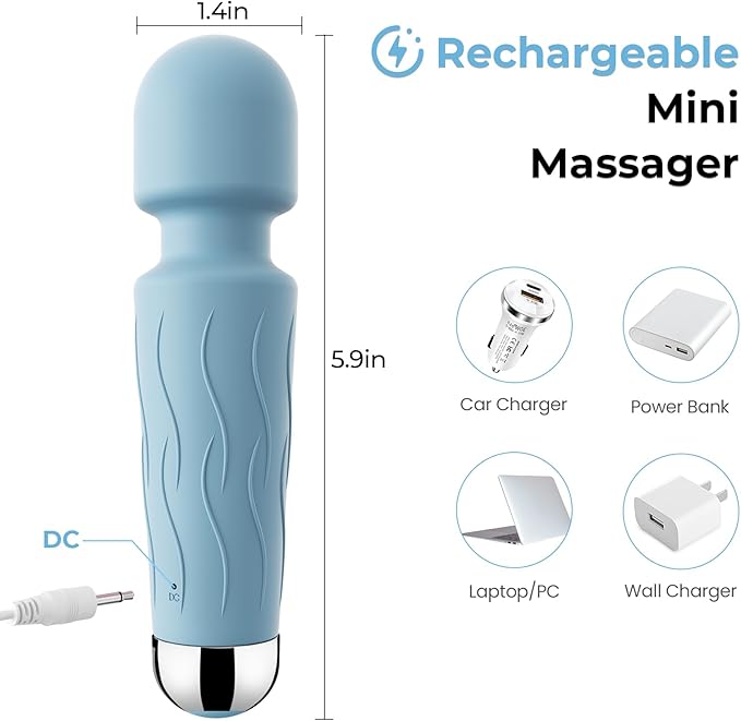 Handheld Personal Small Massager with APP–Waterproof, USB Rechargeable, 20 Vibration Patterns, 8 Speeds,Blue