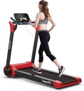 Goplus 3HP Treadmill with Desk Workstation, Superfit Foldable Treadmills for Home Office, Adjustable Height, Bluetooth Speaker, APP Control, LED Display, 25 Preset Programs, Portable Running Machine