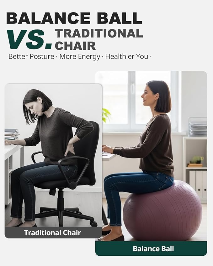 Trideer Exercise Ball Yoga Ball,Office Seating & Balance Ball Chair, Stability Ball for Pilates, Physical Therapy,Core Training & Balance Improvement & Stretching
