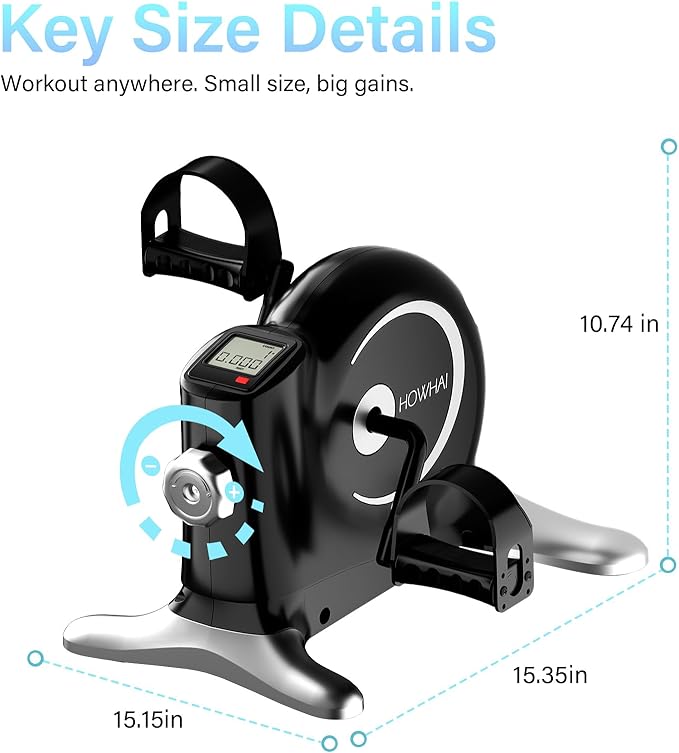 Under Desk Bike Pedal Exerciser, Mini Exercise Bike for Arm/Leg Exercise, Portable Peddler with LCD Display