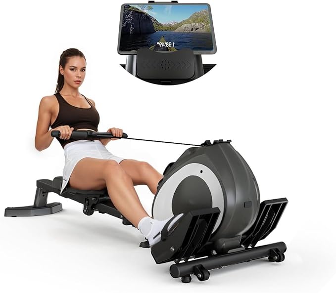 NAYSAYE Rowing Machine with LCD Display, Adjustable Resistance, Foldable Design, and [265-300] LBS Capacity for Home/Office Use