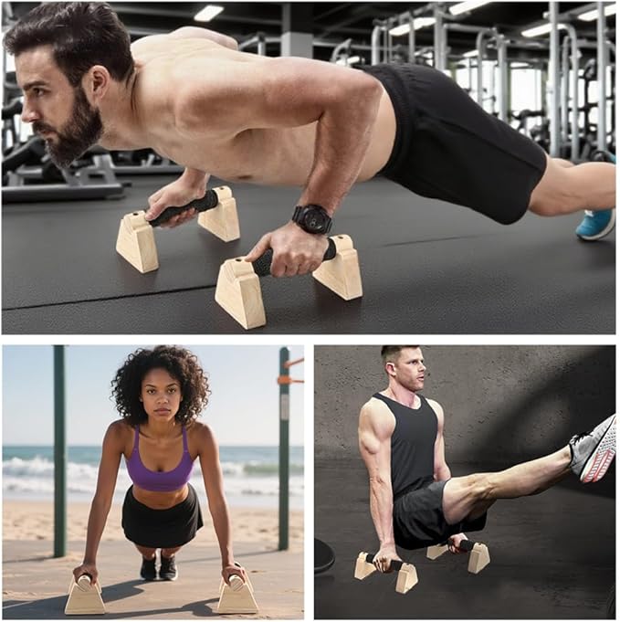 Wooden Push Up Bars, Parallettes Bars for Calisthenics, Wood Calisthenics Equipment for Handstand Training, Push Up Handles for Floor Exercise Home Workout for Men Women