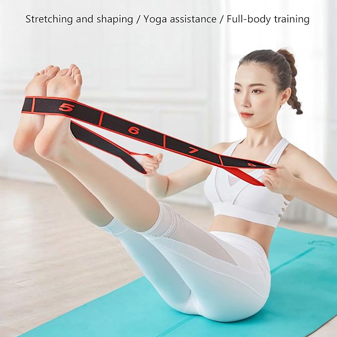 Fitness Band Elastic Stretch Strap with 8 Looped Resistance Stretching Strap for Pilates Dance Resistance