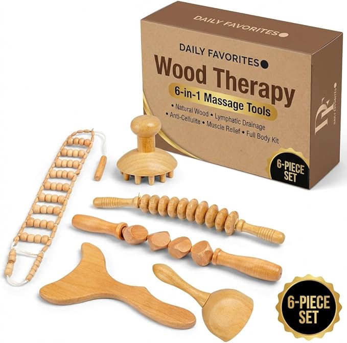 6-in-1 Wood Therapy Massage Tools – Lymphatic Drainage Massager Maderoterapia Kit Wooden Massager Body Sculpting Tools for Muscle Pain Relief - Wood Therapy Tools for Body Contouring and Shaping