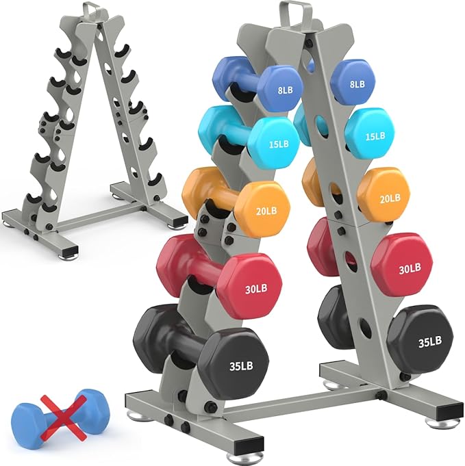 TomCare 6-Tier|5-Tier|4-Tier Dumbbell Rack Stand Only, Weight Rack for Home Gym Storage Stand for Weights Metal A-Frame Strength Training Dumbbell Holder with Handle (Dumbells not Included)