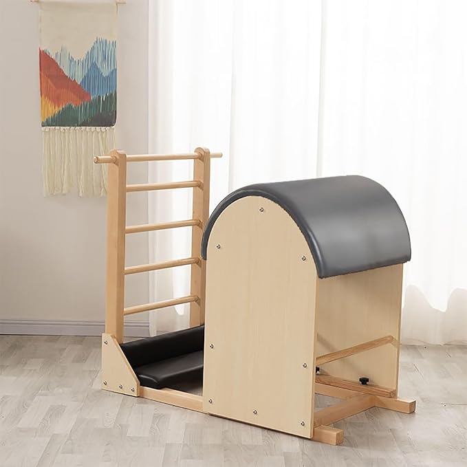 Pilates Large Apparatus Ladder Barrel Wooden Yoga Home Commercial Core Bed Stable Pedal Chair Training Equipment (Color : Black)