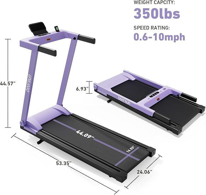 DeerRun Foldable Treadmill for Home with 6% Manual Incline & Handlebar, Compact Folding Walking Pad Treadmill for Walking, Jogging & Running, 0.6-7.5 MPH, 300 lb Capacity, App & Remote Control