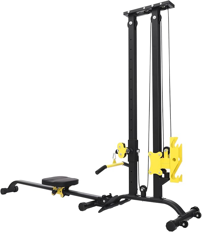 Foldable Rowing Machine & LAT Pull Down Machine 2-in-1, Multi-Function Home Gym Equipment with 19 Workouts, Max 220lbs,Compact for Small Spaces