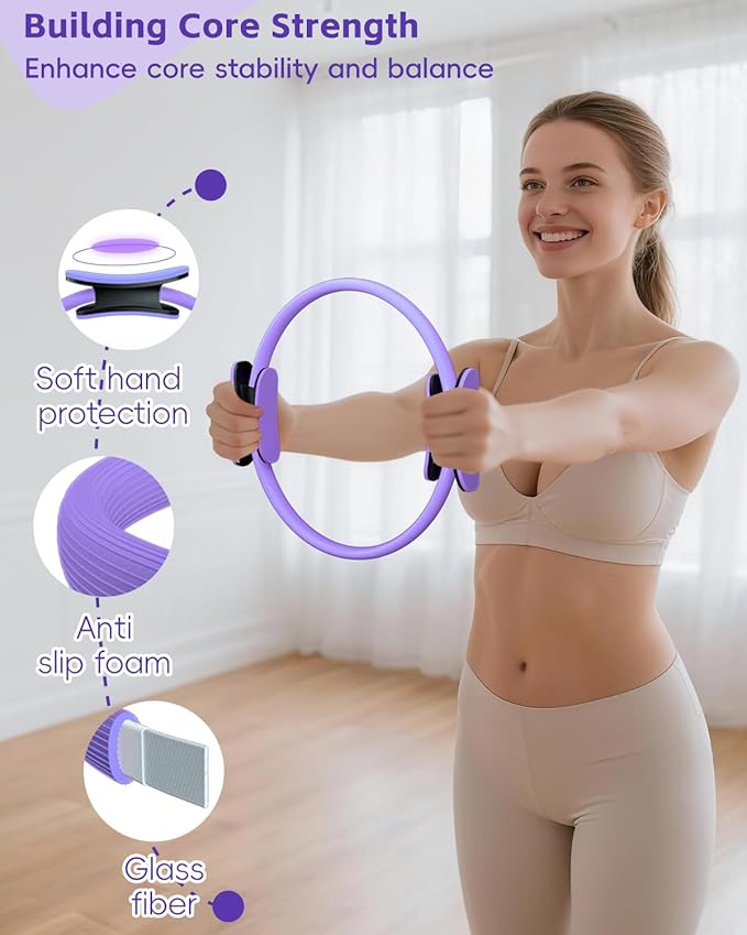 KABCON Pilates Kit for Home, Women Beginners Workout Essentials Set with 13" Ring, 9.8" Ball, Resistance Bands & Guide, 13/14/16 PCS Compact Pilates Equipment