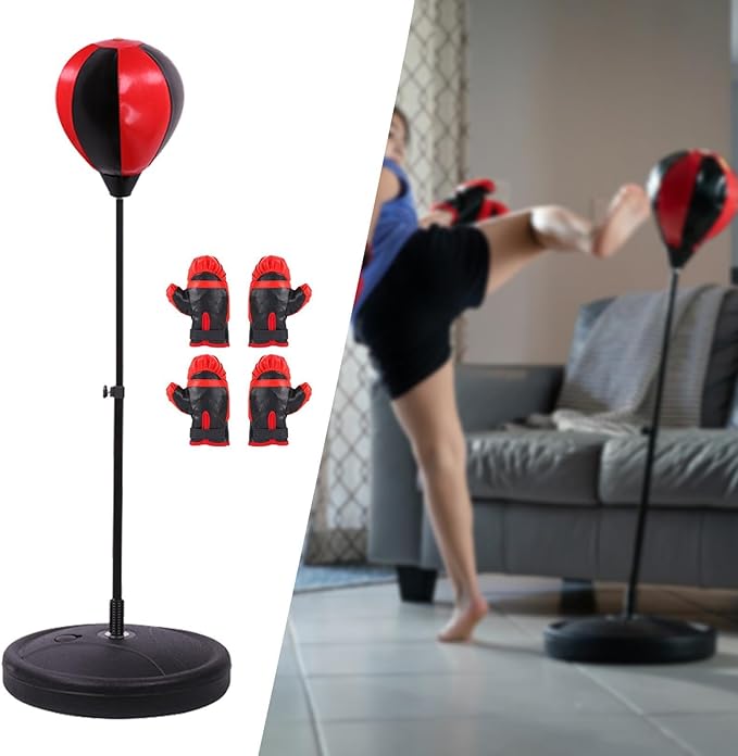 Boxing Reaction Ball Boxing Speed Bag Adjustable Gifts Freestanding Toys with Stand for Kids for MMA, Exercise, Boys Girls, 109cm